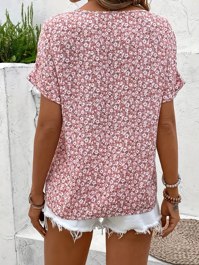 Blus dam, blommönstrad — chic med knappdetaljer i linne - Bild 3