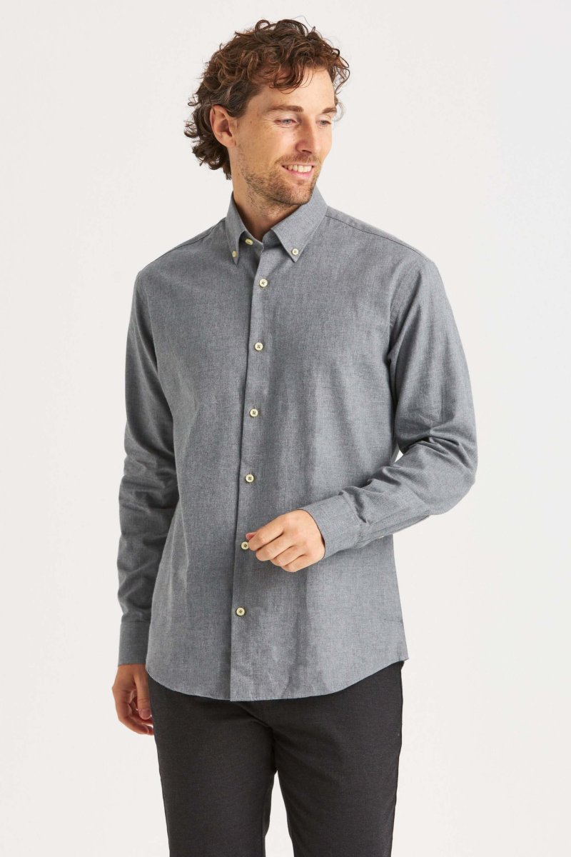 Ljusgrå Flanellskjorta Premium Button Down - Bild 2