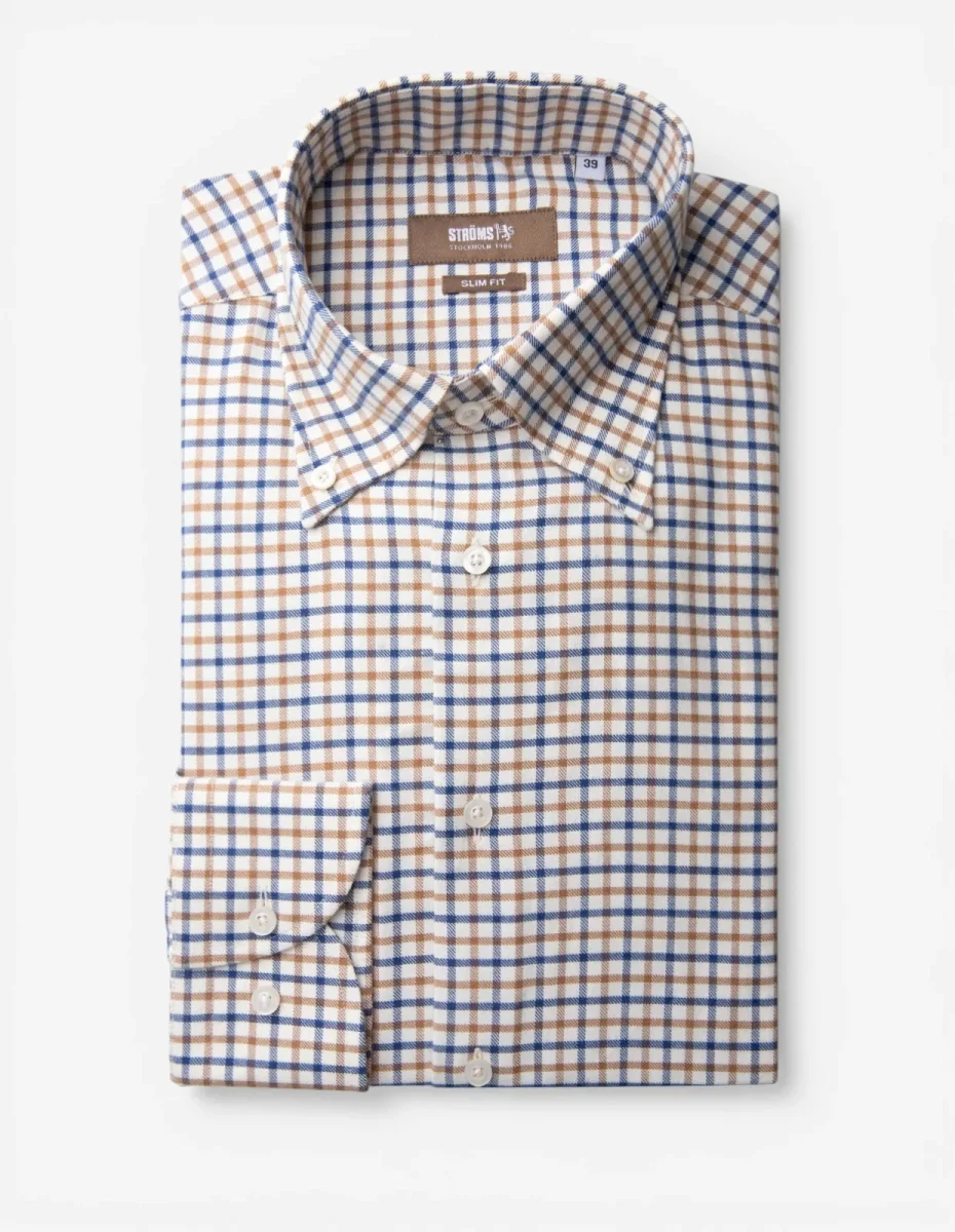 Slim Fit Skjorta Bomull Vit/Brun/Blå