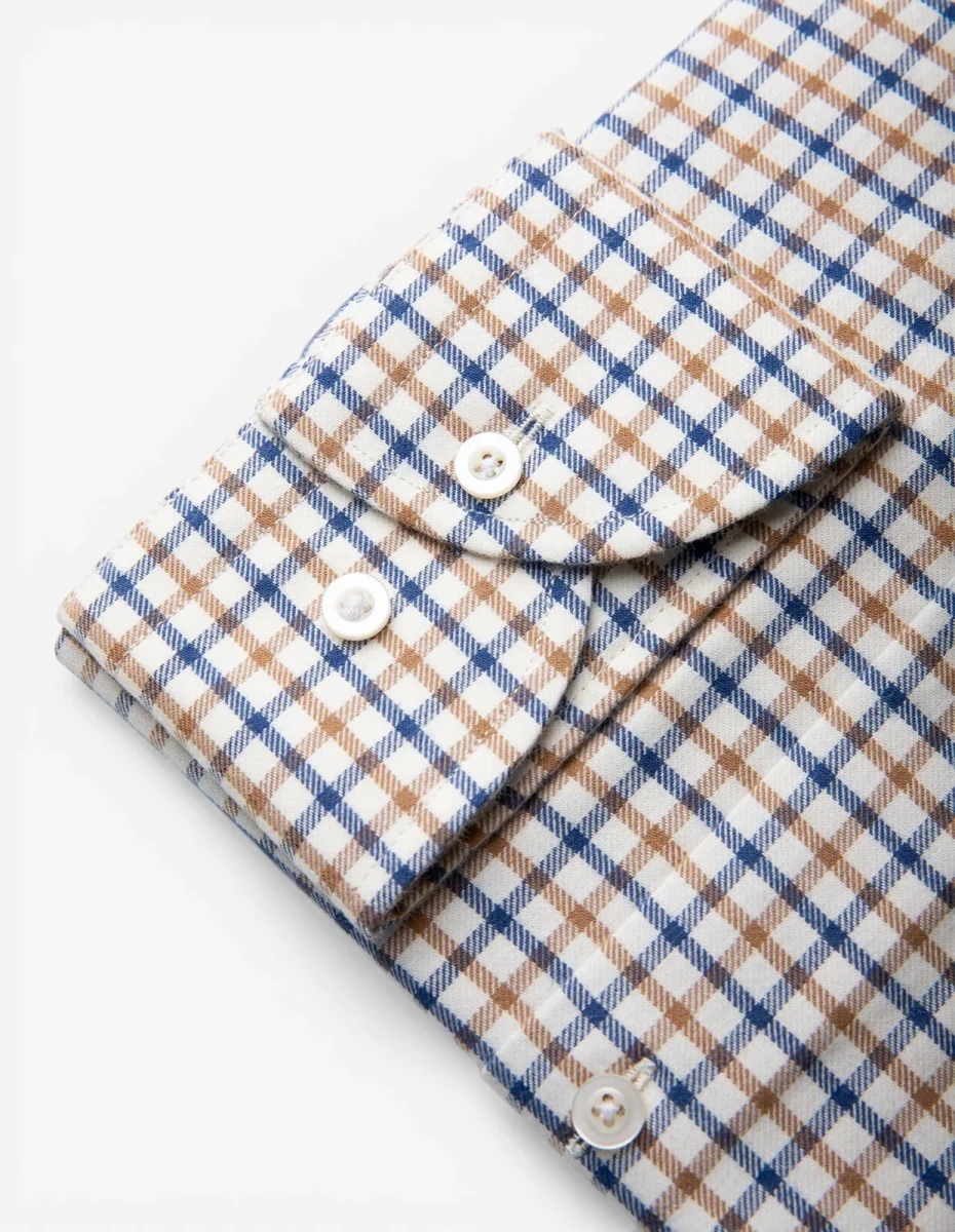 Slim Fit Skjorta Bomull Vit/Brun/Blå - Bild 4