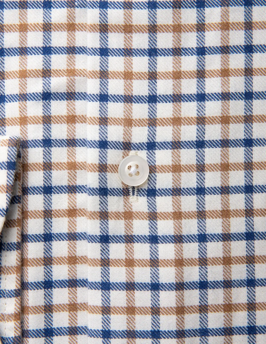Slim Fit Skjorta Bomull Vit/Brun/Blå - Bild 5