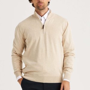 Beige bomullströja half zip
