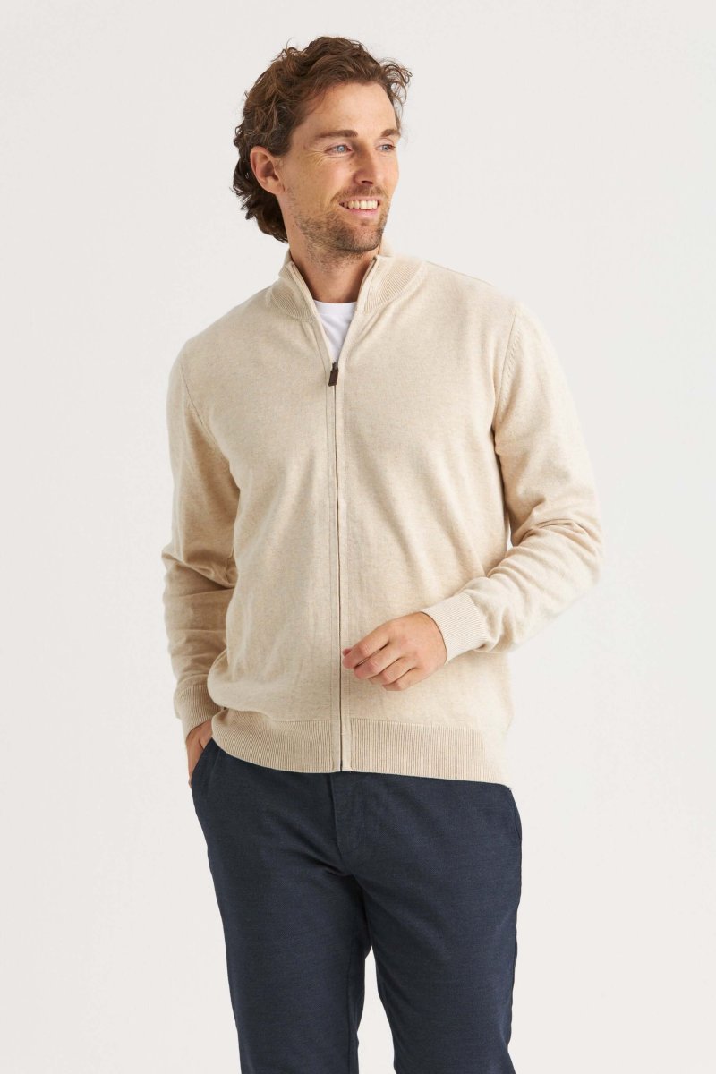 Beige bomullströja full zip - Bild 6