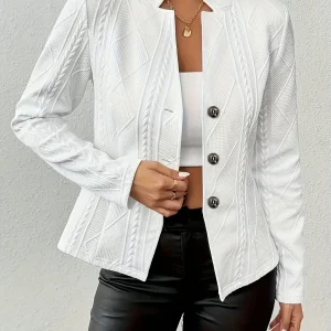 Blazer dam, figursydd — elegant kavaj i linne med strukturerad krage
