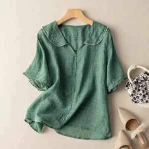 Blus dam, vintage — elegant med scallop-krage och knappdetaljer