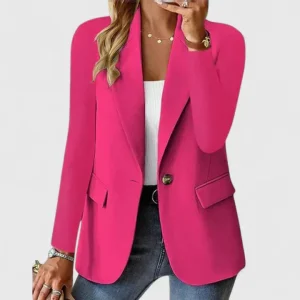 Blazer dam — elegant kavaj i linne med revers, en knapp och fickor