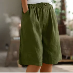 Shorts dam, bomull — lös passform med resårmidja och sidofickor